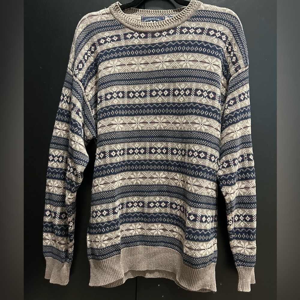 Men's Blue and Cream Striped Sweater